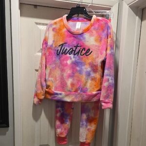 Justice Fuzzy Tie-Dye Lounge Set in Pink, Orange, Purple